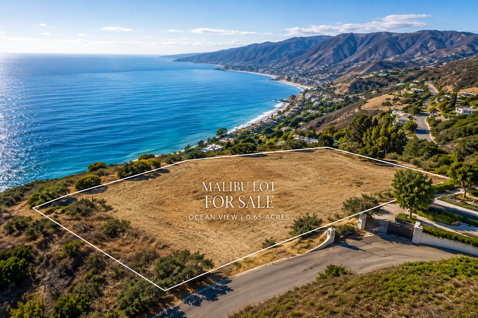 Aerial view of Malibu coastline and hillside lots overlooking the Pacific