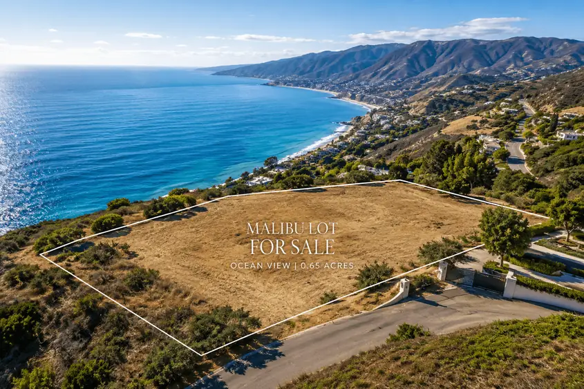 Aerial view of Malibu coastline and hillside lots overlooking the Pacific